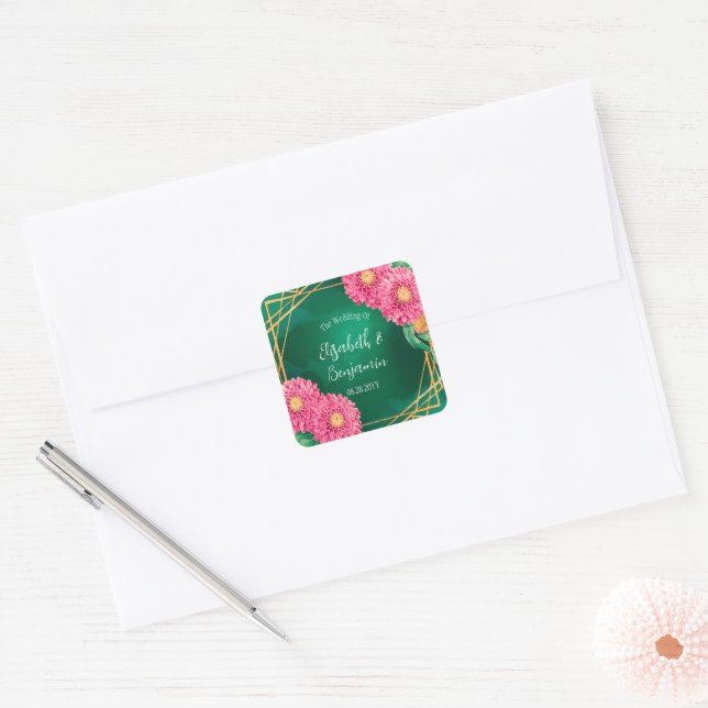 Adesivo Quadrado Críticos Rosa com Casamento Geométrico Dourado (Envelope)