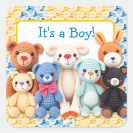 Adesivo Quadrado Crocheted Stuffed Animals | It's a Boy