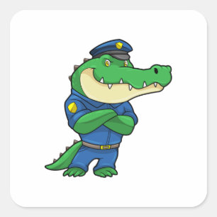 Adesivo Quadrado Crocodilo como agente da polícia com uniforme