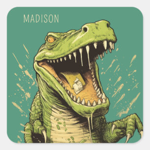 Adesivo Quadrado Crocodilo de Nome Personalizado