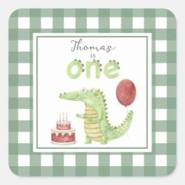 Adesivo Quadrado Crocodilo em aquarela aniversário de 1 ano