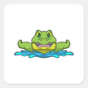 Adesivo Quadrado Crocodilo em Nadação na Água