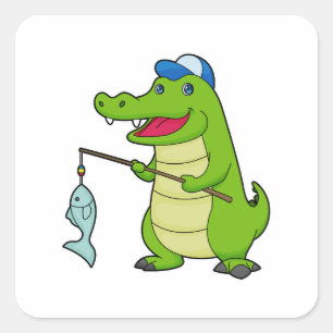 Adesivo Quadrado Crocodilo Pesca com Pescado
