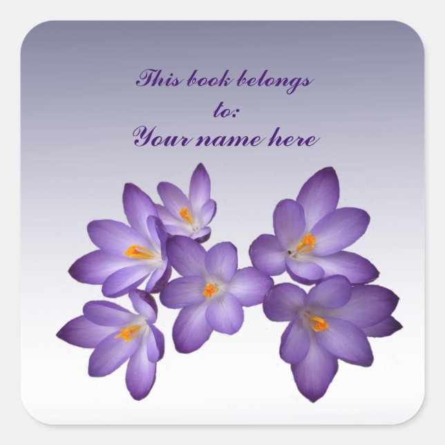 Adesivo Quadrado Crocus Bookplate Roxo (Frente)