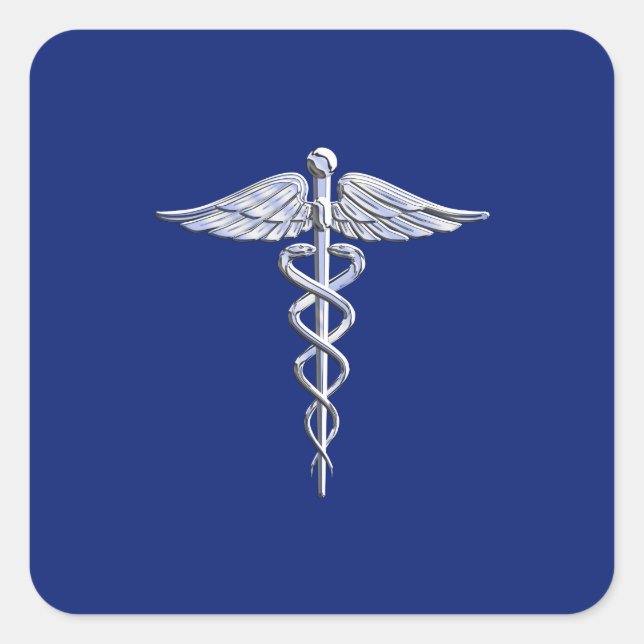 Adesivo Quadrado Cromo Como Caduceus Símbolo Médico Marinho Deco Az (Frente)