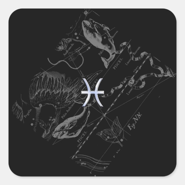 Adesivo Quadrado Cromo como Peixes Zodiac Sinal em Hevelius 1690 (Frente)