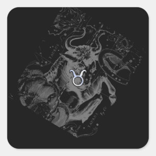 Adesivo Quadrado Cromo como Taurus Zodiac Sinal em Hevélio