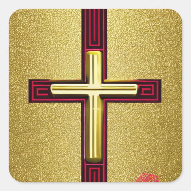 Adesivo Quadrado Cross Sticker Vermelho e Dourado (Frente)