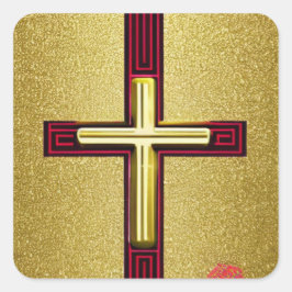 Adesivo Quadrado Cross Sticker Vermelho e Dourado