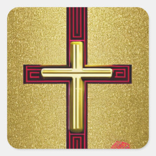 Adesivo Quadrado Cross Sticker Vermelho e Dourado