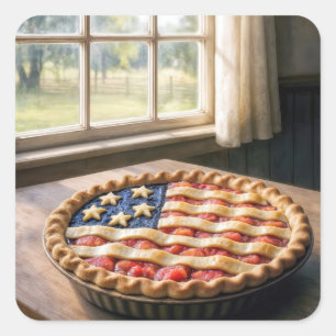 Adesivo Quadrado Crosta de Bandeira Americana em Torta Caseira