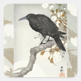 Adesivo Quadrado Crow Raven Koson Japonês