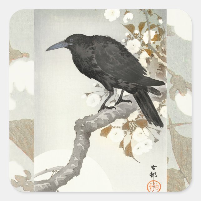 Adesivo Quadrado Crow Raven Koson Japonês (Frente)