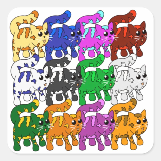 Adesivo Quadrado Crowd de Kitten, Padrão Xmas Bonito (Frente)