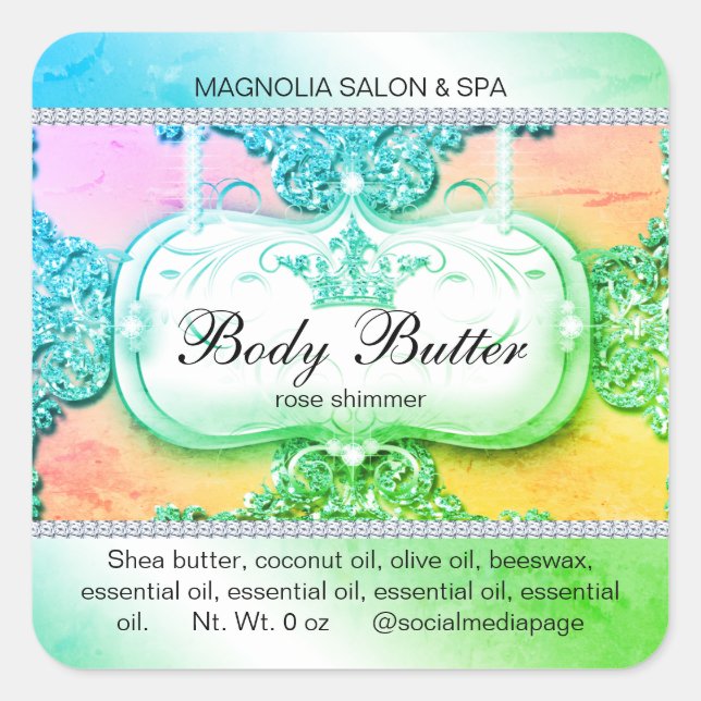 Adesivo Quadrado Crown Salon Glitter Azul Verde (Frente)