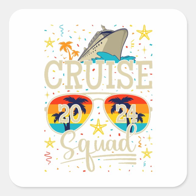 Adesivo Quadrado Cruise Squad 2024 — Férias de Cruzamento (Frente)