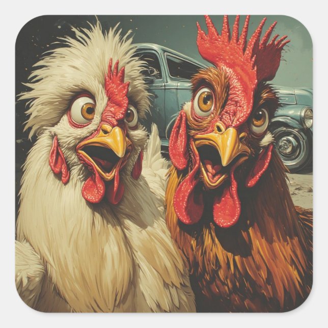 Adesivo Quadrado  “Cruisin’ Classics” Cheesy Chickens Sticker (Frente)