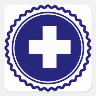 Adesivo Quadrado Cruz azul dos cuidados médicos do primeiro que