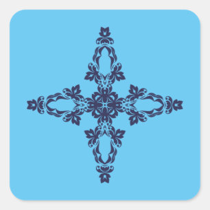 Adesivo Quadrado Cruz Cristã com Ornamentação Azul