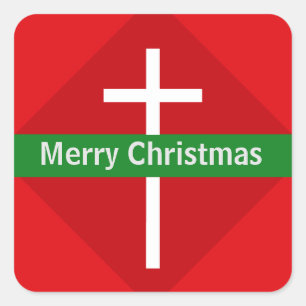 Adesivo Quadrado Cruz Cristã de Natal Vermelha e Branca