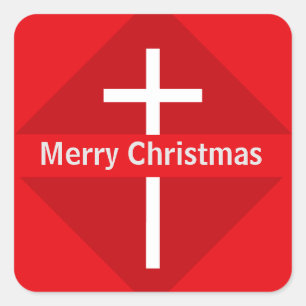 Adesivo Quadrado Cruz Cristã de Natal Vermelha e Branca