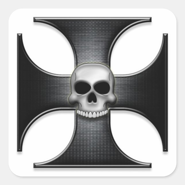 Adesivo Quadrado Cruz de Ferro Negra com Crânio (Frente)