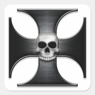 Adesivo Quadrado Cruz preta do ferro com crânio