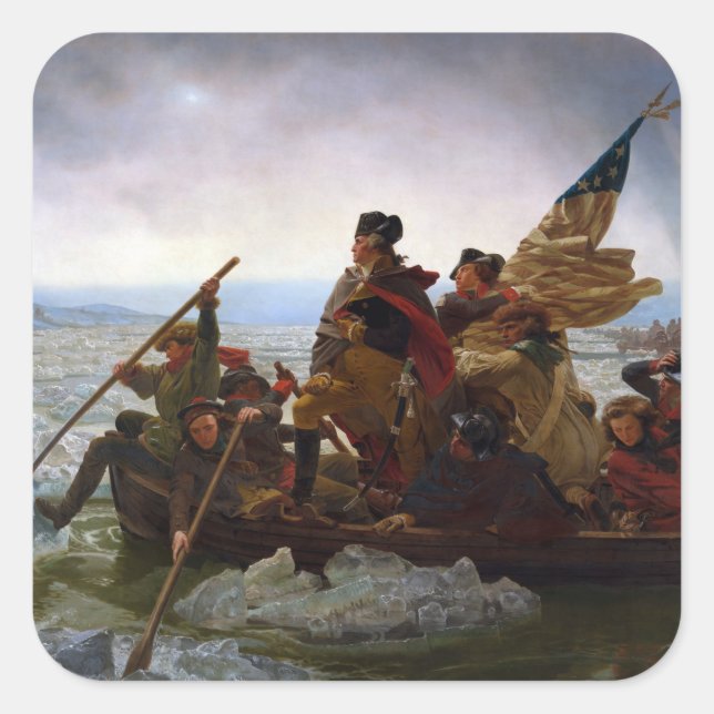 Adesivo Quadrado Cruzando Delaware 1776: General George Washington (Frente)