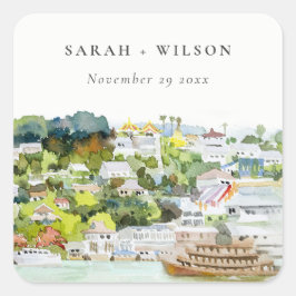 Adesivo Quadrado Cruzeiro Elegante no Rio Paisagem Rural Casamento