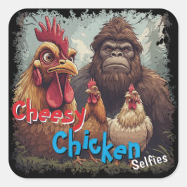 Adesivo Quadrado “Cryptid Photo Op” Cheesy Chicken Selfie Sticker