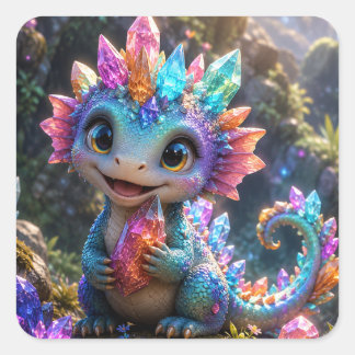 Adesivo Quadrado Crystal Sprout – Arte Fantasia de Dragão de Crista