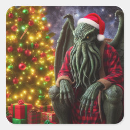 Adesivo Quadrado Cthulhu Feliz de natal de Creepmas Cthulhumas