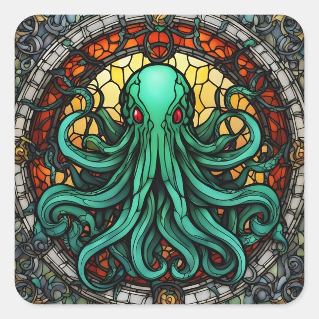 Adesivo Quadrado Cthulhu StainGlass (Frente)