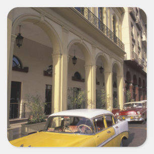Adesivo Quadrado Cuba, Havana. Chevys coloridos da década de 1950
