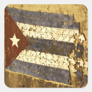 Adesivo Quadrado CUBA, Havana. Quebra-cabeça em mosaico da bandeira