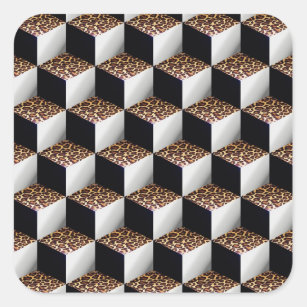 Adesivo Quadrado Cubos de aparência 3D preto-leopardo branco sombre