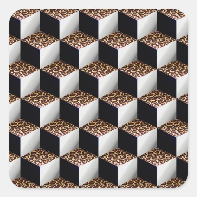 Adesivo Quadrado Cubos de aparência 3D preto-leopardo branco sombre (Frente)