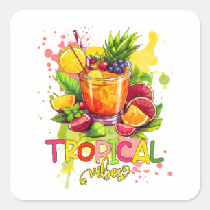 Adesivo Quadrado Cubos Tropicais - Frutas de Aquarelas do Verão Vib