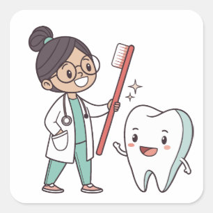 Adesivo Quadrado Cuidados dentários com dentes felizes