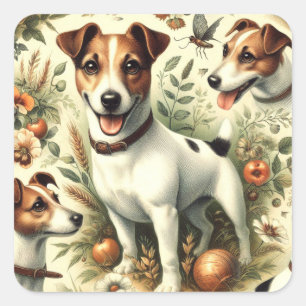 Adesivo Quadrado Cuja Vintage Jack Russell Terrier