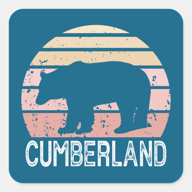 Adesivo Quadrado Cumberland Maryland Retro Bear (Frente)