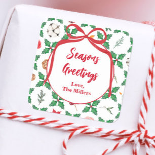 Adesivo Quadrado Cumprimentos Personalizados de Natal com Azevinho