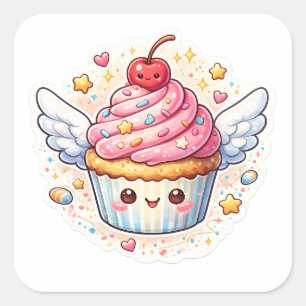 Adesivo Quadrado Cupcake Alado Caprichoso – Design Fofo.
