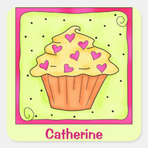 Adesivo Quadrado Cupcake amarelo alaranjado da arte do querido