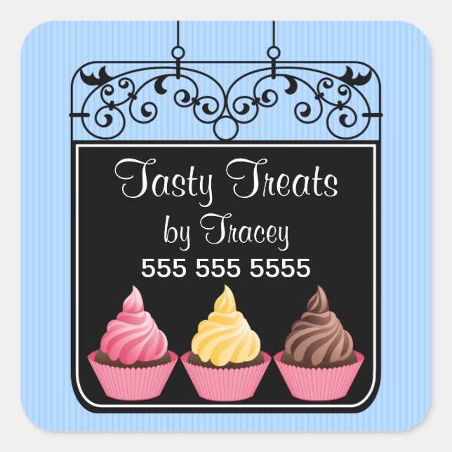 Adesivo Quadrado Cupcake Bakery Sinal de frente de loja (Frente)