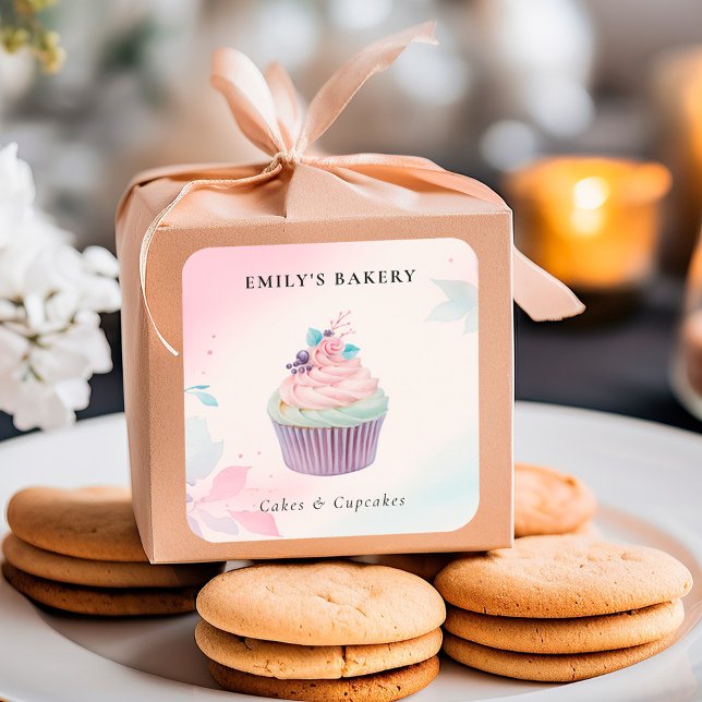 Adesivo Quadrado Cupcake Bakery Watercolor (Criador carregado)