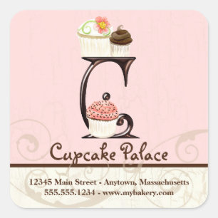 Adesivo Quadrado Cupcake C Monograma Logotipo para empresas