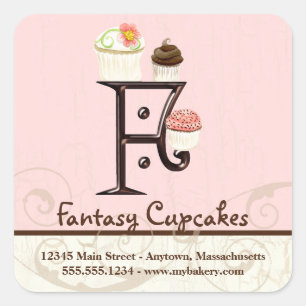 Adesivo Quadrado Cupcake Carta F Monograma Logotipo para empresas