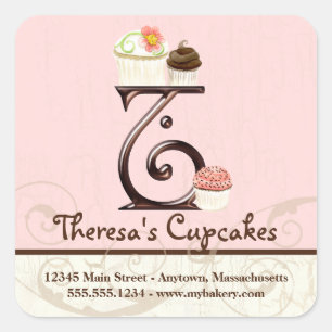 Adesivo Quadrado Cupcake Carta T Monograma Logotipo de identidade c