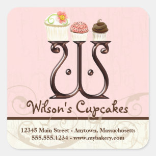 Adesivo Quadrado Cupcake Carta W Monograma Logotipo para empresas